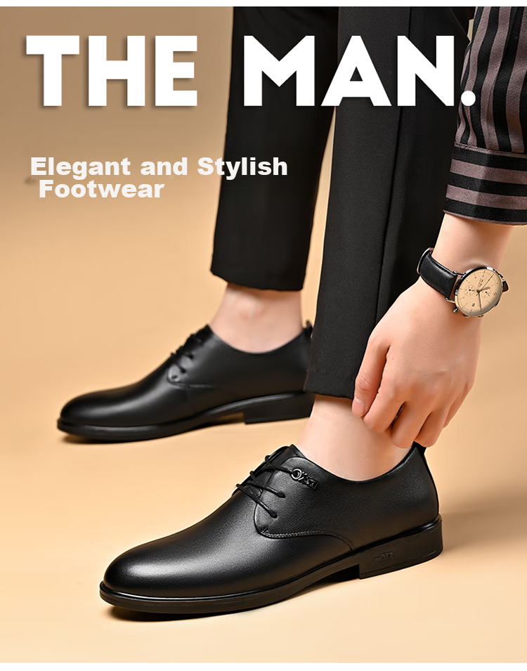 SPIDER KING Men's Leather Shoes, British Style Lace-Up Formal Shoes, Versatile Comfortable Business Casual Shoes, 22393 Black, Size 37 3