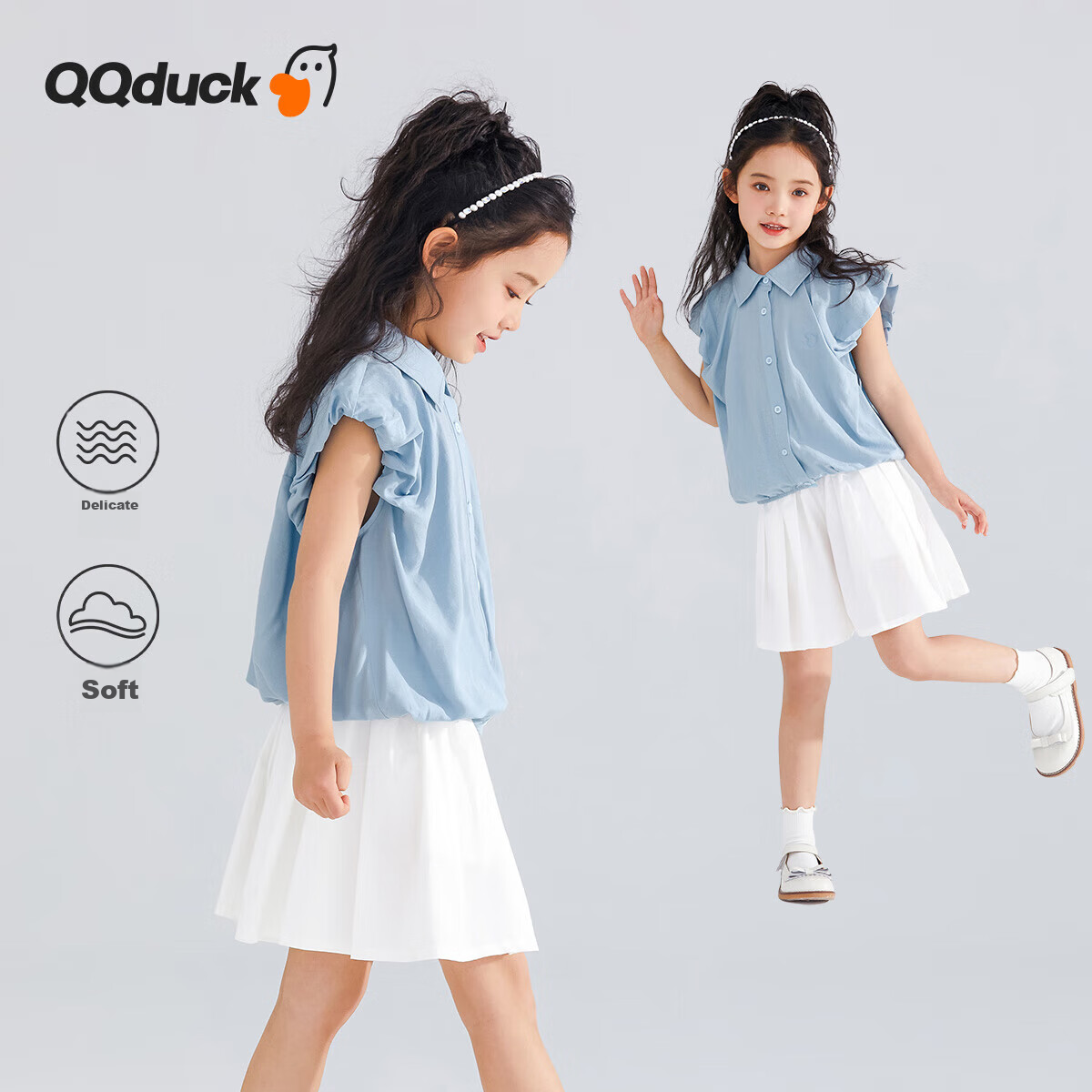 QQ DUCK Children's Clothing, Girls' Summer Shorts, Wide-Fit Youth Wear, Versatile, White Color; Size 140