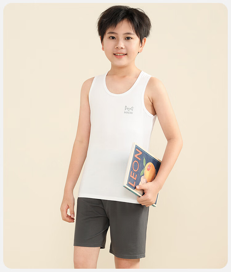Miiow Kids Boys Summer Sleeveless Lenzing Lyocell Tank Top Breathable Thin Pajama Shirt for Older Boys 15