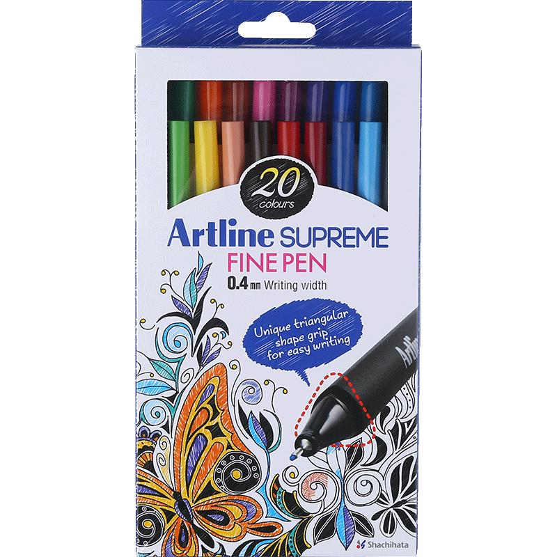 [Back to School Essential] Shachihata Artline SUPREME Student Drawing And Doodling, Colored Needle Tip Pens, Colorful Writing Set, 0.4mm, 20 Colors, EPFS-200/20W
