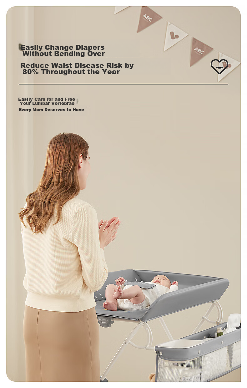 ABCMOKOO Saite Diaper Changing Table, Baby Care Station, Multifunctional Massage And Touch Table for Newborns, Diaper Changing Station - Cartoon Champagne Gold 9