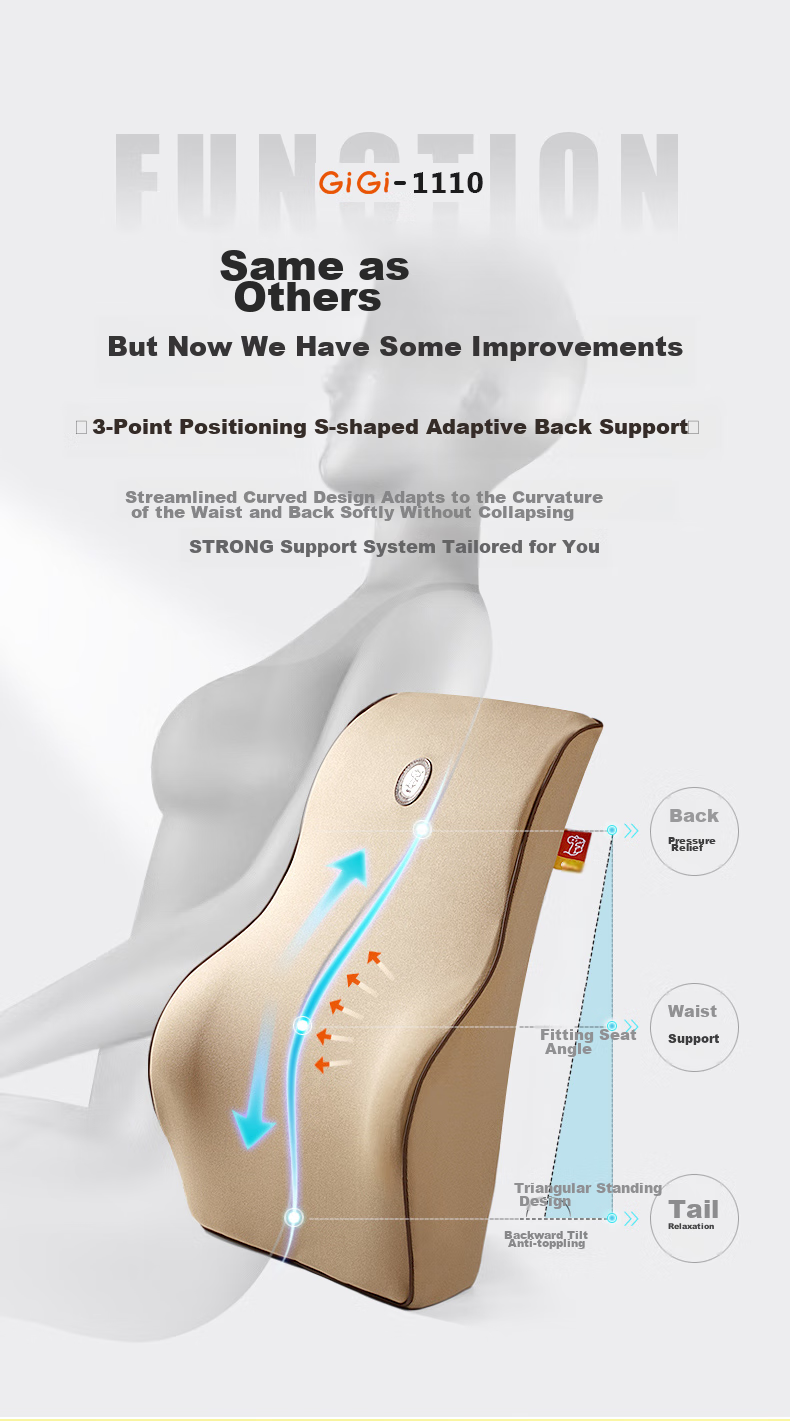 GiGi Car Lumbar Support Memory Foam Cushion Backrest Pillow for Car, Office, And Home Use 4