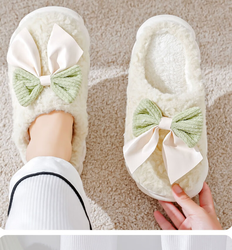 Huameijianbu Butterfly Bow Women's Cute Warm Thick-Soled Home And Outdoor Cotton Slippers HM298 White Size 40-41 21