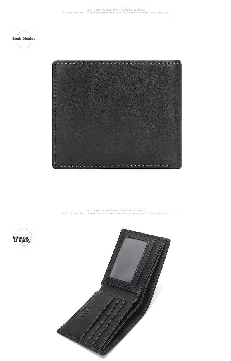 ELLE HOMME Men's Short Wallet, Top-Grain Leather Multifunctional Billfold, Horizontal Style Wallet 3820, Birthday Gift for Me 8