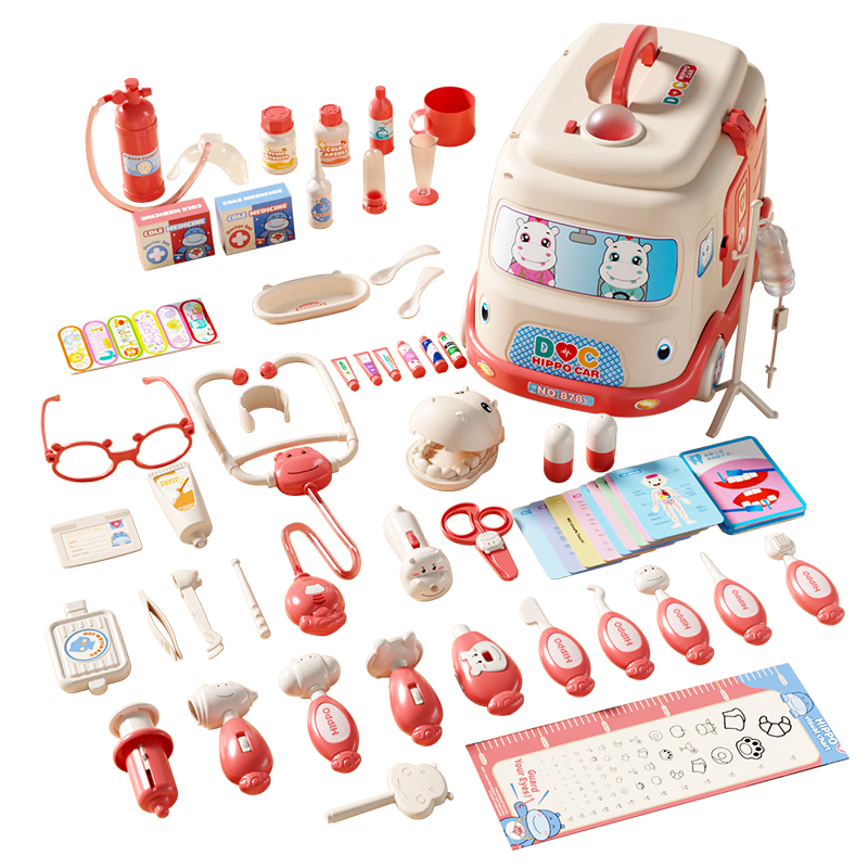 Xinge Realistic Doctor Nurse Role-Play Set, Children's Pretend Play Hospital Ambulance, Baby Birthday Gift, 68 Pieces