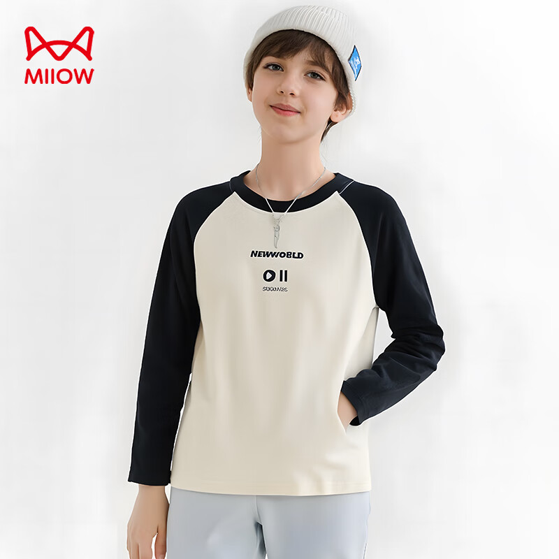 MiiOW Children's Long-Sleeve T-Shirt, Spring And Autumn Wear, Boys' Pure Cotton Undershirt, Girls' Inner Layer Top, Winter, Black, Size 120 Apparel