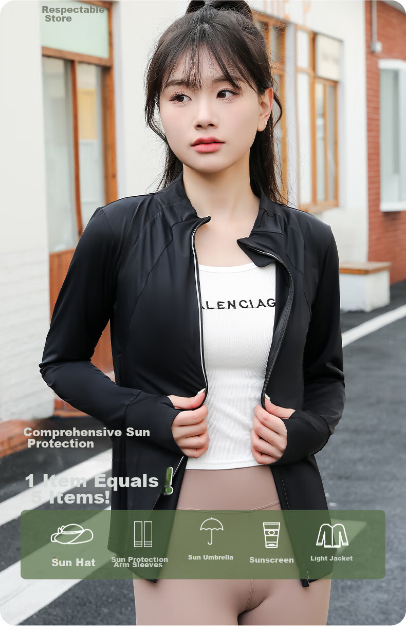 LangSha Ice Silk Sun Protection Clothing for Women, Summer 2024 Outdoor Sports Sun Protection Breathable Cool-Feeling Slim-Fit Cardigan Stand Collar Top Outerwear 8