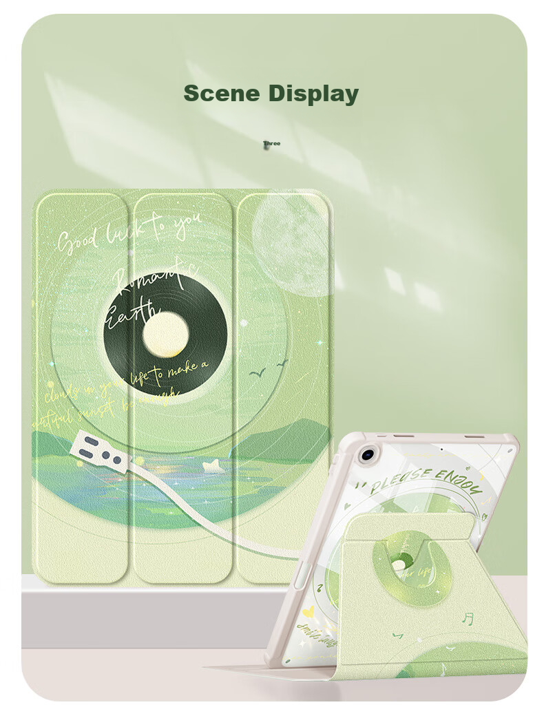 Asiwa IPad 9th Generation (2021) Case, Compatible with 10.2-Inch Pad 9/8/7, with Pencil Holder, 360-Degree Rotating, Landscape And Portrait Support, Cartoon Painted Design, Shockproof, Anti-Bend, Tri-Fold Style 10
