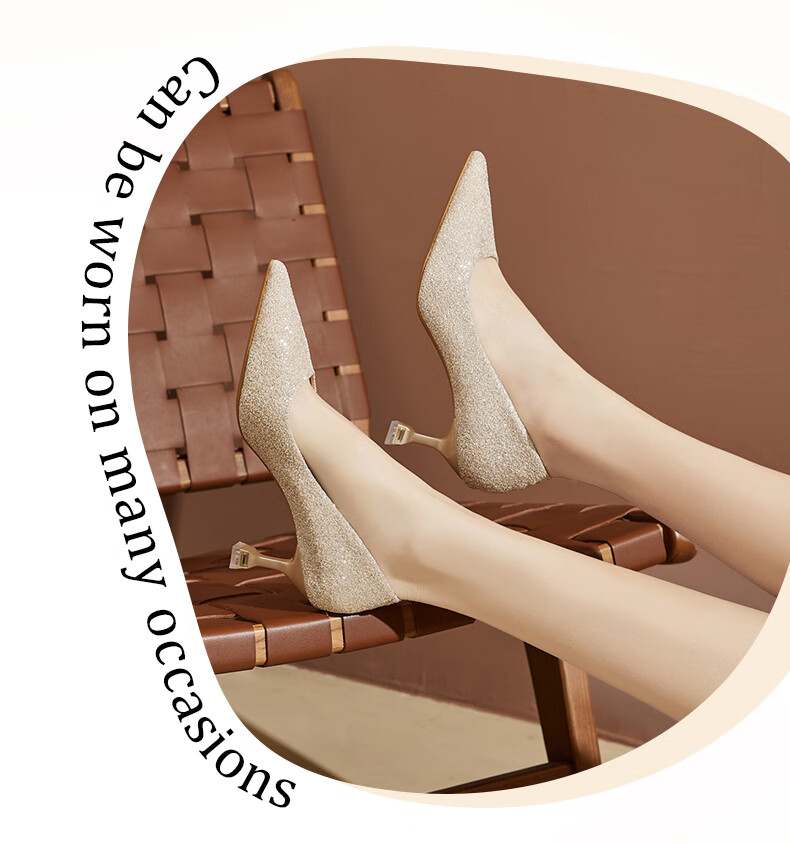 DAPHNE Women's High Heels, Pointed Toe, Stiletto, Shallow Mouth, Single Shoes, Fairy Style, Elegant Heightening Wedding Party Shoes, Champagne Color, Size 34 4
