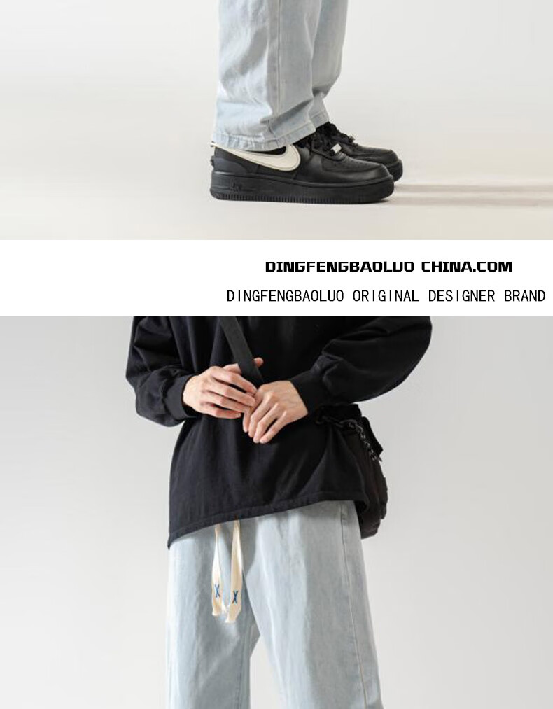 Dingfengbaoluo Water-Washed Vintage Jeans for Men, Summer Loose-Fit Versatile Straight-Leg Casual Trousers, Men's 808 Light Blue S 5