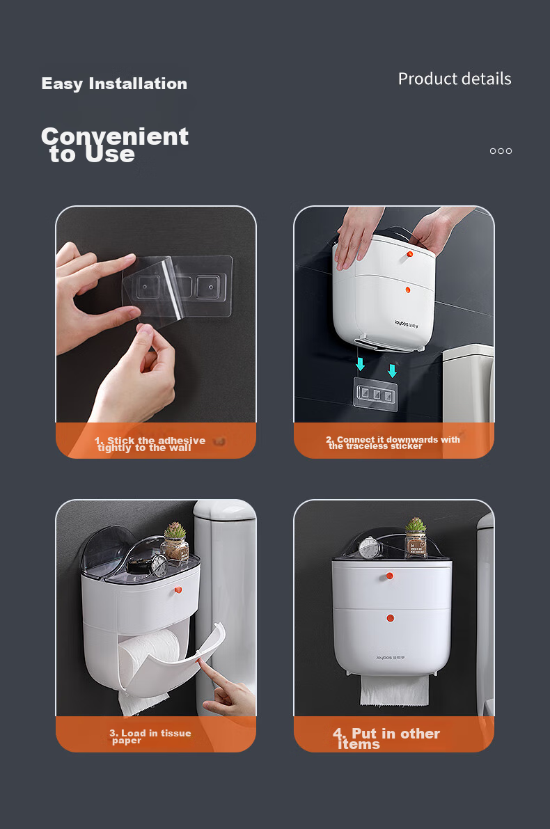 Jiabangshou Bathroom Toilet Paper Holder, No-Drill Wall-Mounted Tissue Box, Toilet Paper Rack, Bathroom Storage Item, Tissue Dispenser 10