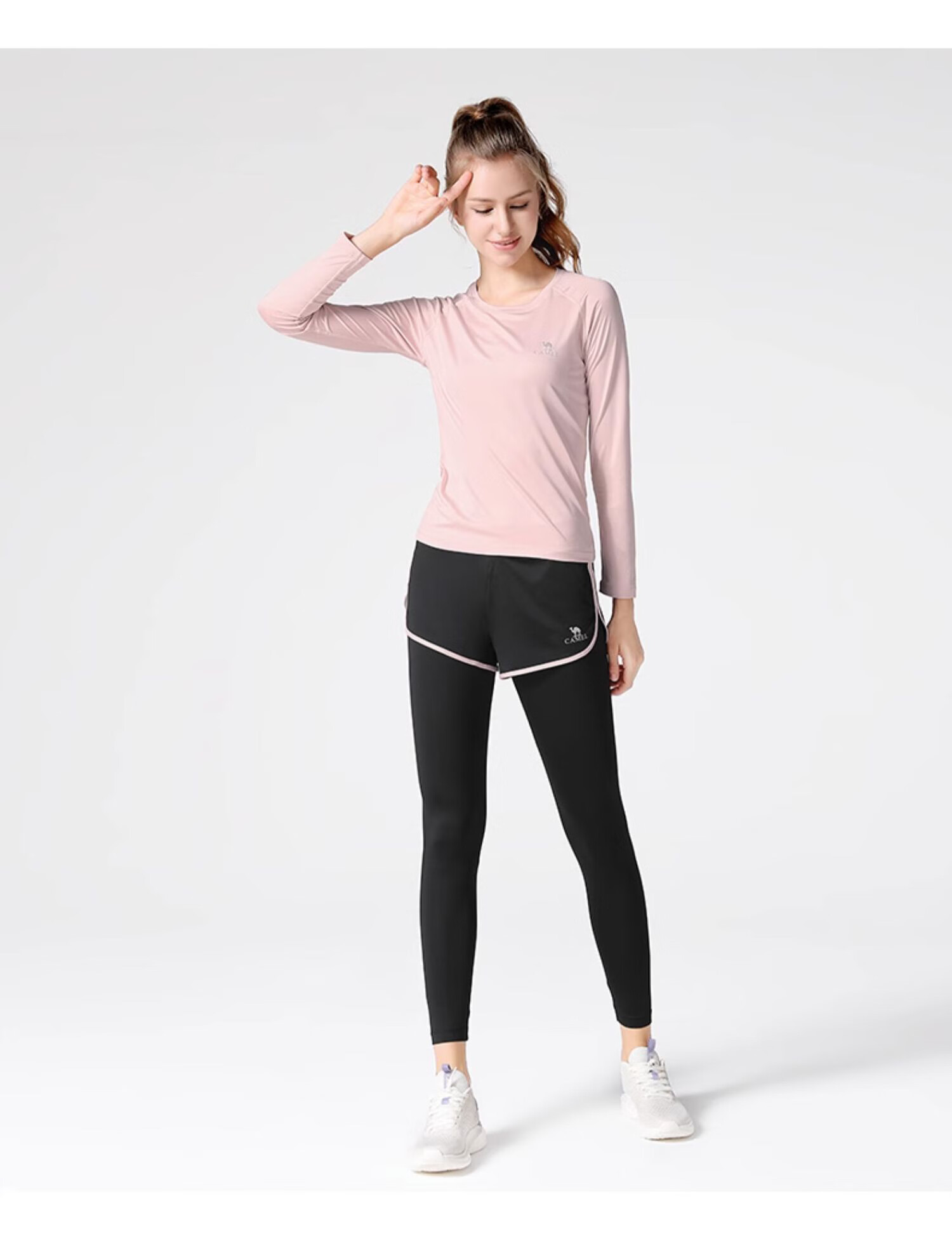 CAMEL Yoga Outfit for Women, Long-Sleeve Autumn And Winter Sportswear, Morning Running Clothes YK22255493, Sky Blue/navy Blue 30