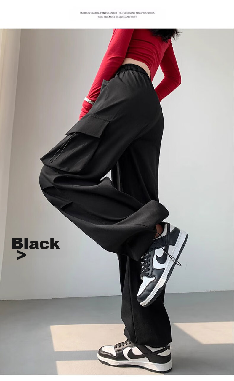 LangSha American-Style Parachute Cargo Pants for Women, Summer Ice Silk High-Waist Wide-Leg Loose Casual Quick-Dry Outdoor Sports Pants for Wome 27