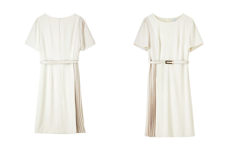 Sentubila Design-Inspired Patchwork Dress, Summer Elegant Pleated Skirt for Petite Figures, Apricot Color, Size S 25