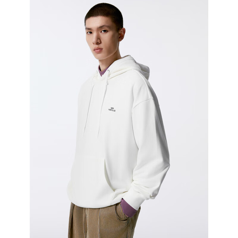 GXG Men's Simple Hooded Sweatshirt, New Autumn 2024 Product, White, 180/XL