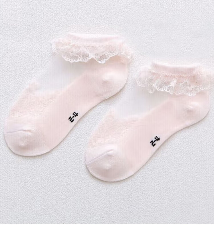 9i9 Children's Summer Thin Crystal Silk Baby Mesh Socks Cotton Lace Student Short Socks 3 Pairs A363 9
