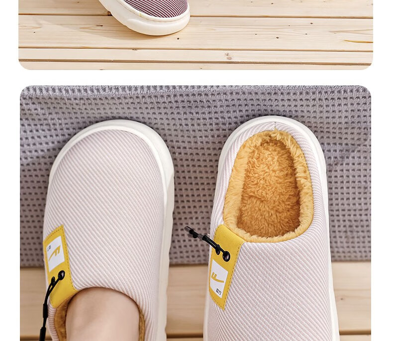Huili Simple Thick-Soled Fleece-Lined Cotton Slippers for Indoor And Outdoor Wear, Warm Couple's Cotton Slides HL0650 Red Size 40-41 25