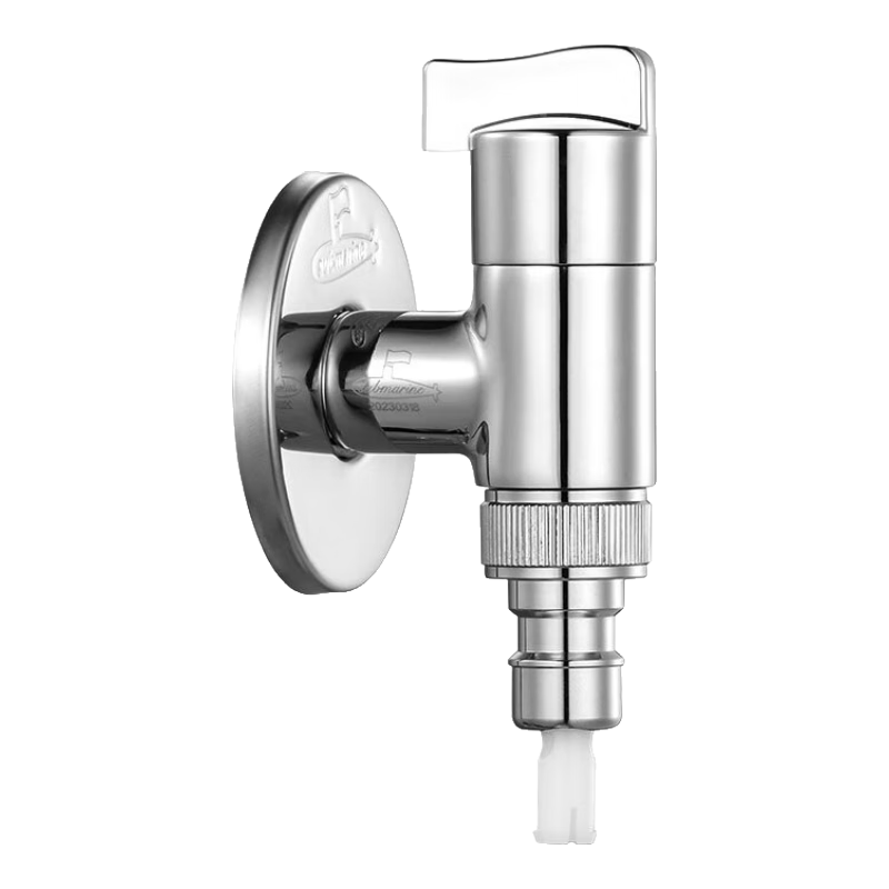 Submarine F4044 Angle Valve Washing Machine Faucet Spout, Brass Chrome-Plated, 1/2 Inch Quick Connect, 1/2 Inch Threaded, with Built-In Water Stop Needle, Silver Color