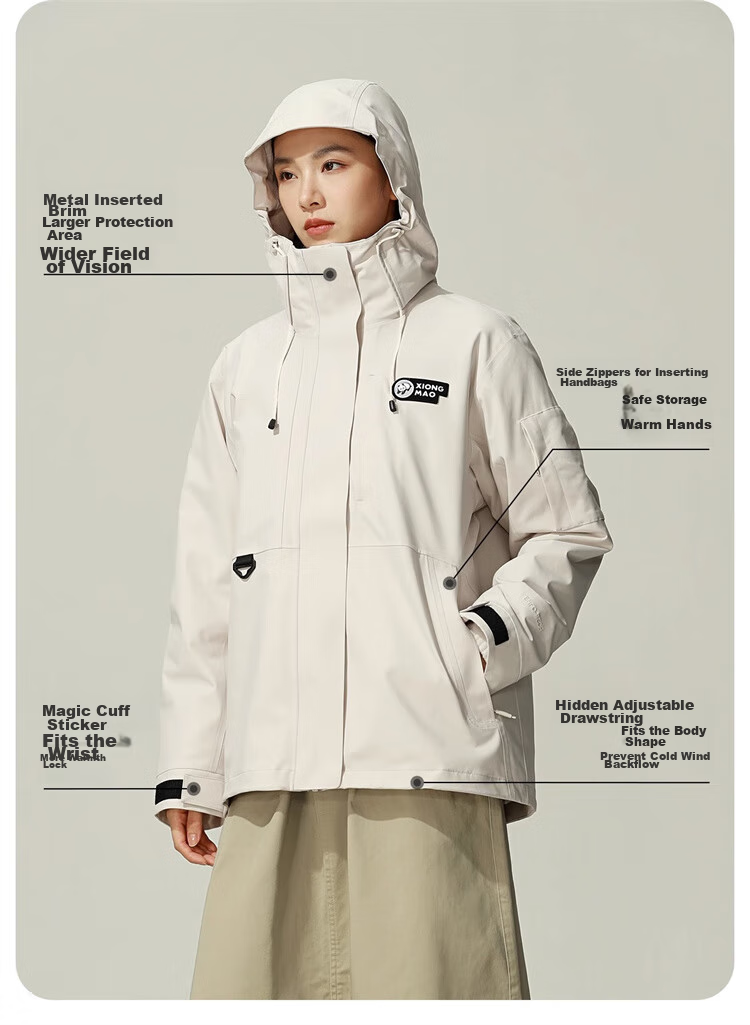 CAMEL [Xiongmao Series] Outdoor Jacket Three-In Mountaineering Suit 31156 Ice Crystal Gray, Men's XL 13