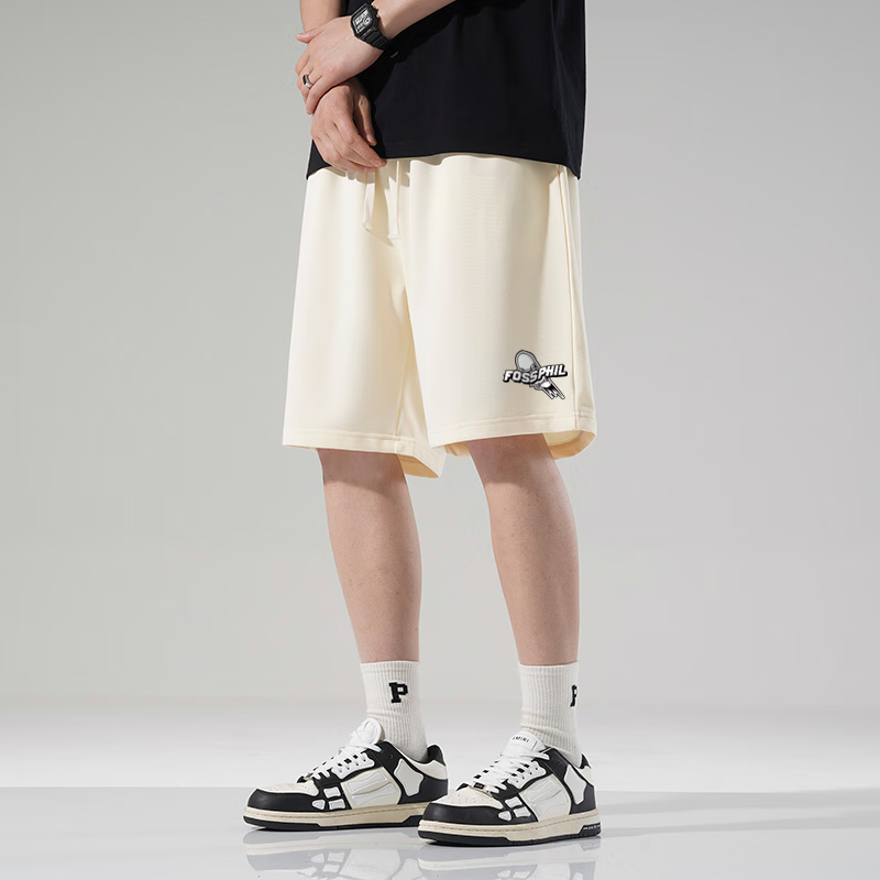 Foss Phil Men's Shorts, Summer Loose Casual Trendy Thin Beach Five-Point Sports Pants, Men's Trousers FPD01, Apricot Color, XL Size