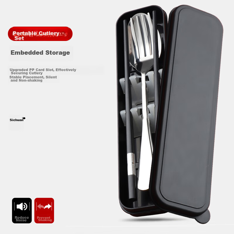 Shihua Stainless Steel Spoon Fork And Alloy Chopsticks Set, Adult Student Travel Portable Cutlery Box Four-Piece Set