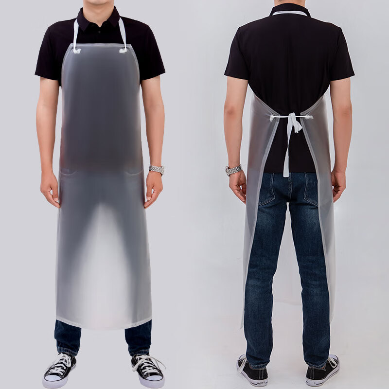 Caiyile PVC Transparent Apron Kitchen Cafeteria Thickened Waterproof Oil-resistant Acid and Alkali Resistant Neck and Waist Hanging Apron 20 Mil 110x80cm Model 09904 Customizable