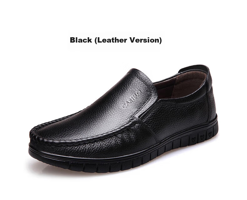 CARTELO Men's Leather Shoes, Top-Grain Cowhide, Business Casual Loafers, Middle-Aged And Elderly Dad Shoes, 30576 Black, Size 41 15