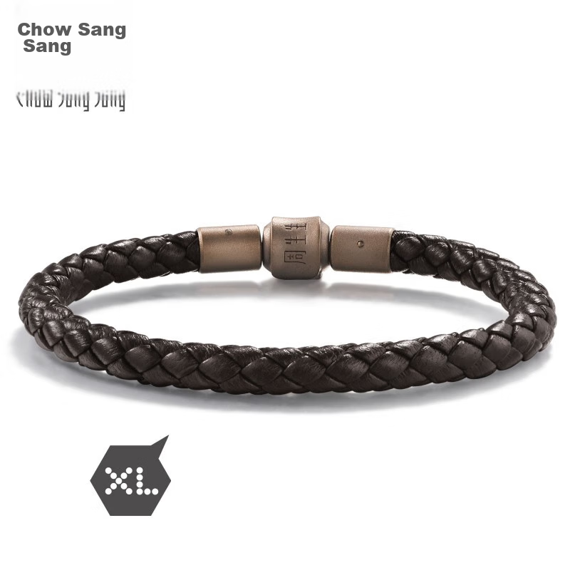 CHOW SANG SANG [Choushang] Charme Bead Bracelet with 5mm Thick Cord, Lucky Bead Leather Cord, AA19