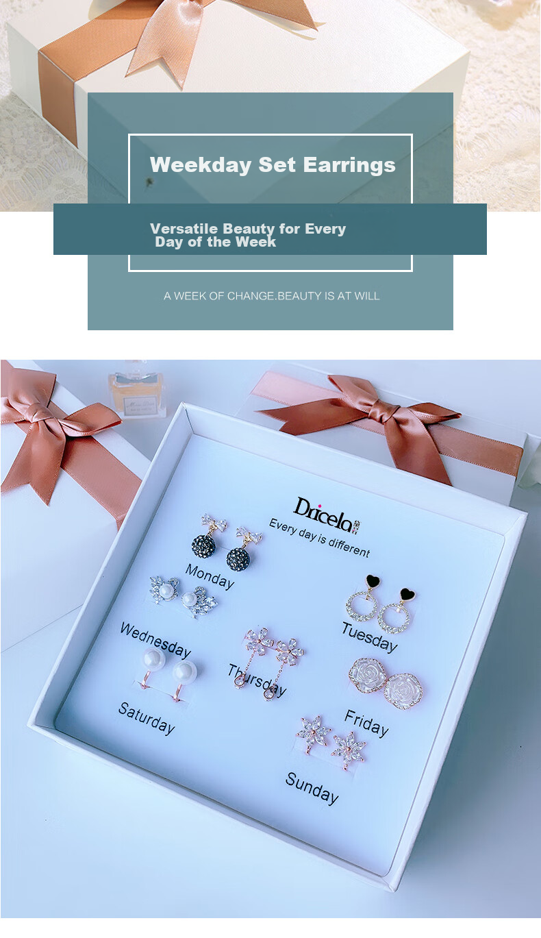 Dairuo No-ear Piercing Earrings for Women, Weekly Ear Ring Set, Slimming High-End Light Luxury, Practical Birthday Gift for Girlfriend 1