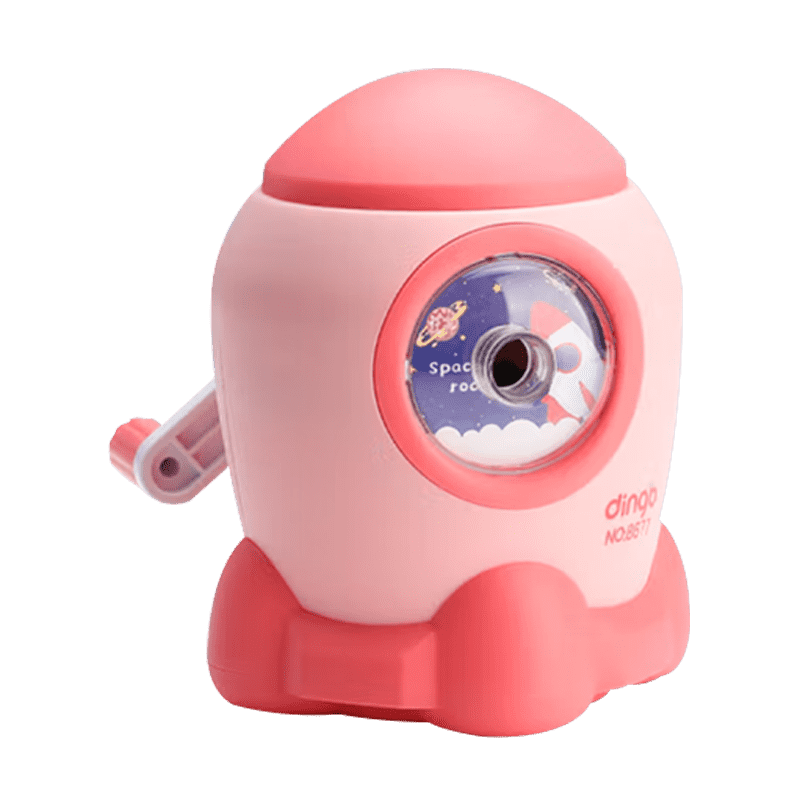Shaonianban Pencil Sharpener, Anti-Jamming, Manual Adjustable Thickness, Rotating Pencil Sharpener, Back-To Gift, for Primary And Middle School Students, Kindergarten Children, Stationery, Birthday Gift for Boys And Girls, Pink Rocket Desig