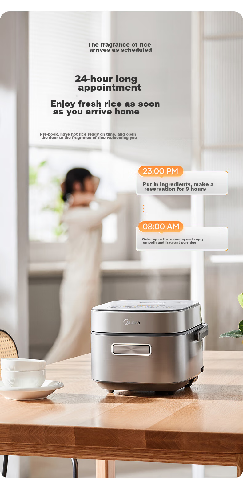 Midea Pure Titanium 0 Coating Low Sugar Rice Cooker, 3L Electric Rice Pot for Home Use, 2-3 People, Chiyang Charcoal Fire 1000W Electromagnetic IH Dual Heating Source, Titanium Pot Set 15