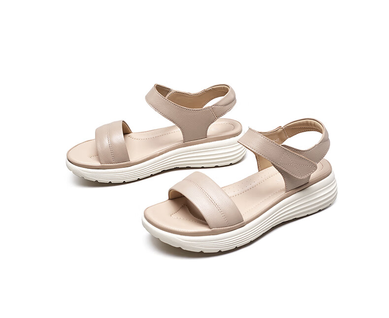 Yierkang Women's Shoes, Fairy-Style Wedge Sandals, Perfect for Dresses, Beach Shoes, Thick-Soled Mom Sandals, 18074W, Beige, Size 35 29