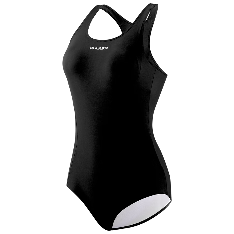 PULASSI One-Piece Swimsuit for Women, Triangle Design for Competitive Swimming, Quick-Drying, Chlorine-Resistant, Waist-Cinching, Slimming Effect, Black, Size L