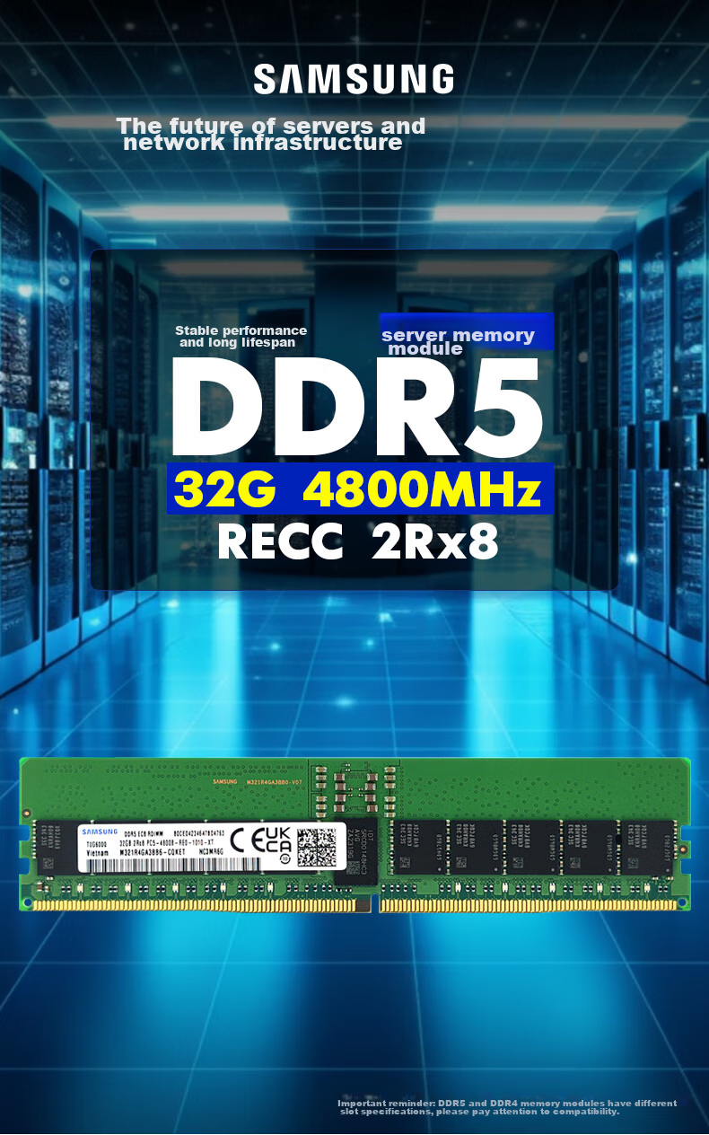 SAMSUNG Storage Server Memory 64GB DDR5 RECC 2R×4 5600MHz Compatible with Deepseek/AI Deployment M321R8GA0PB0-CWM 3