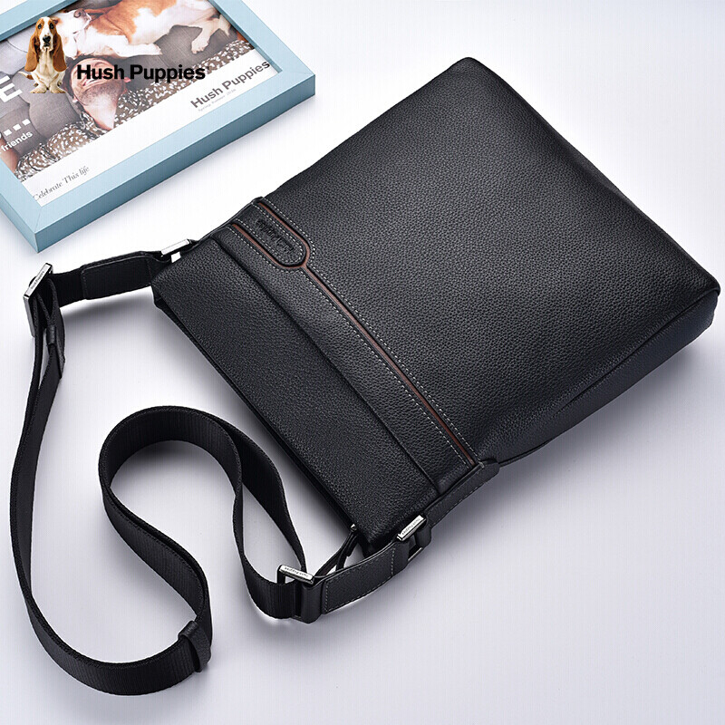 Hush Puppies Shoulder Bag for Men, Crossbody Bag, Casual Fashion Cowhide Business Backpack, Vertical Briefcase, Birthday Gift