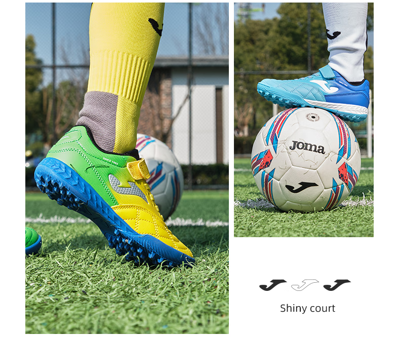 JOMA Velcro Children's Soccer Cleats, Molded Studs for Boys And Girls, Youth Student TF Football Training Shoes, Yellow-Green, Size 29 7