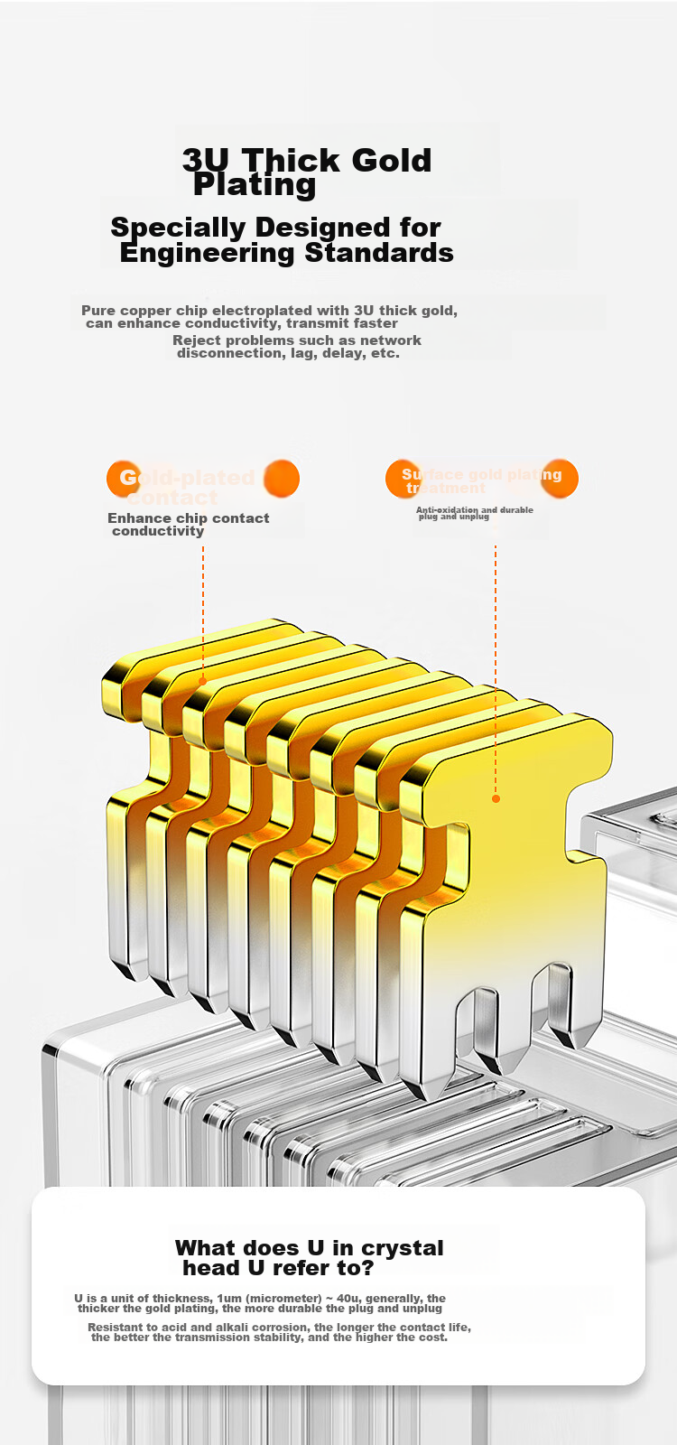 BIAZE CAT6A 3U Ultra Category Network Cable Connector, Gigabit Ethernet Crystal Head, CAT.6A Fully Gold-Plated Finger Engineering Grade RJ45 Network Plug, Pack of 100 3
