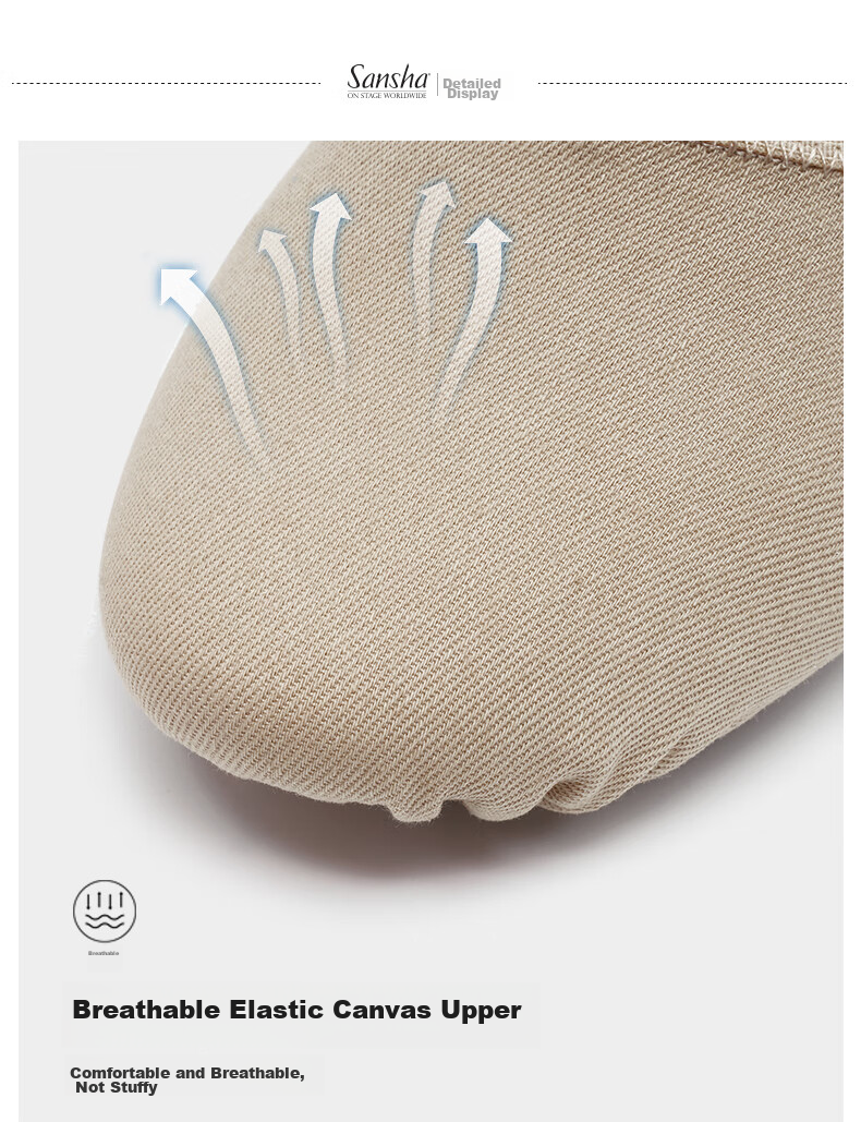Sansha Women's Ballet Dance Practice Shoes, Soft Elastic Fabric with Two Pieces of Sole, Cat Paw Shoes for Exams, 76E, Sand Color, Size 39 5