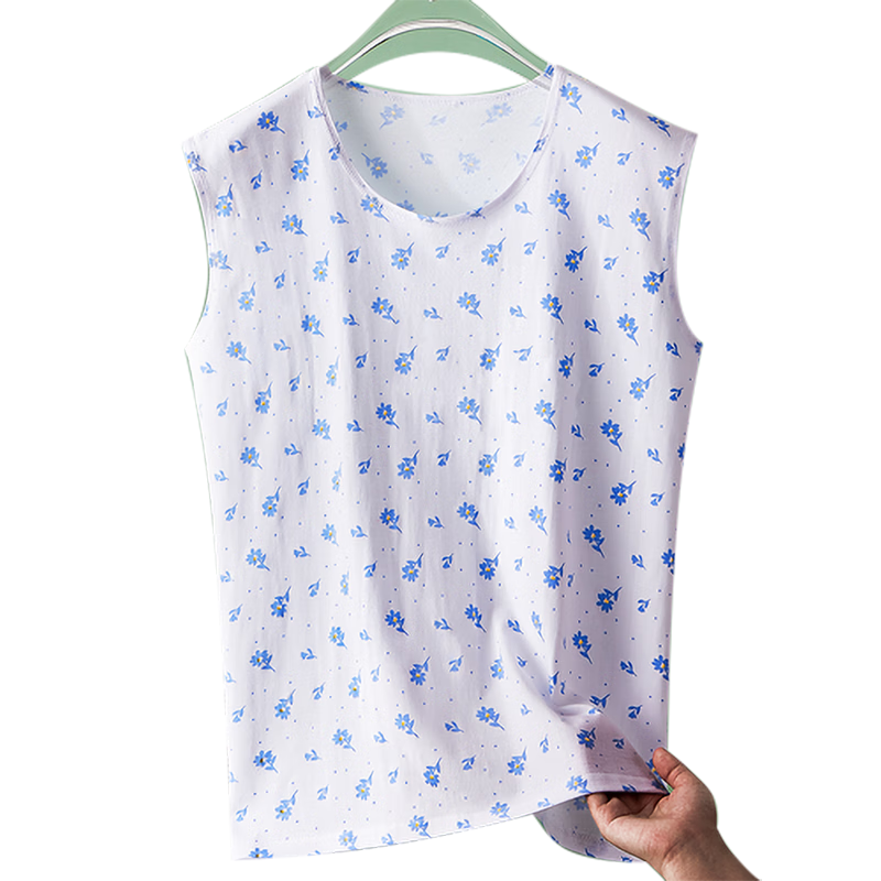 Hengyuanxiang [Pure Cotton] Middle-Aged And Elderly Women's Vest, Can Be Worn As Outerwear, Undershirt Vest, Loose Casual Sweatshirt for Seniors, Blue Floral Patter