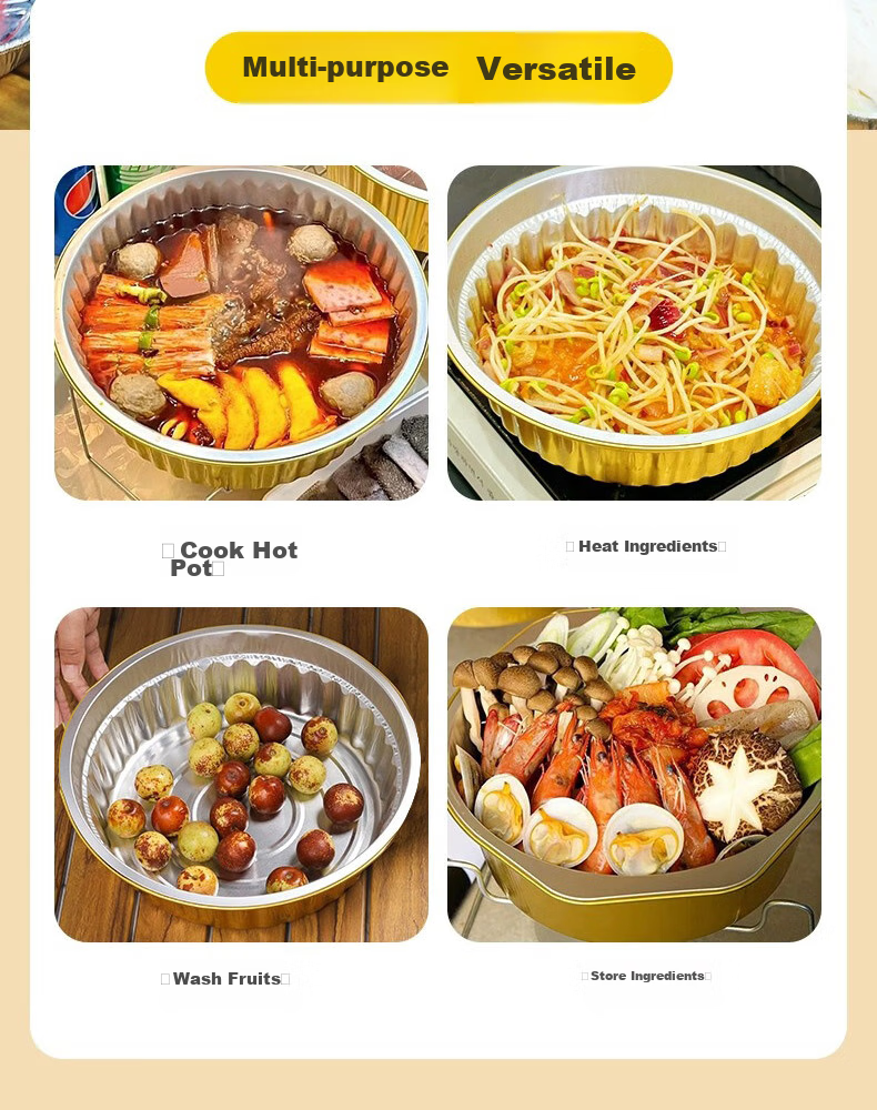 Tangzongkuai Disposable Aluminum Foil Containers, 1130ml*10 Pieces, with Lids, Outdoor Tin Foil Pots, Thickened Hot Pot Takeout Boxes, Picnic Containers 7