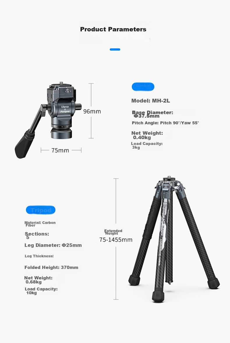 Ulanzi F38 Carbon Fiber Tripod, Air Three Air Hydraulic Pan Head, Portable Outdoor Quick-Release Quick-Install Digital Camera Photography Tripod 14