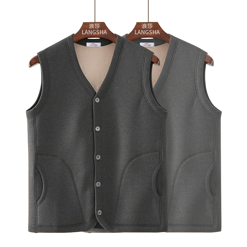 LangSha Middle-Aged And Elderly Thermal Vest for Men, Winter Fleece-Lined Thickened Warm Underwear, Elderly Sleeveless Jacket, Lambswool Vest