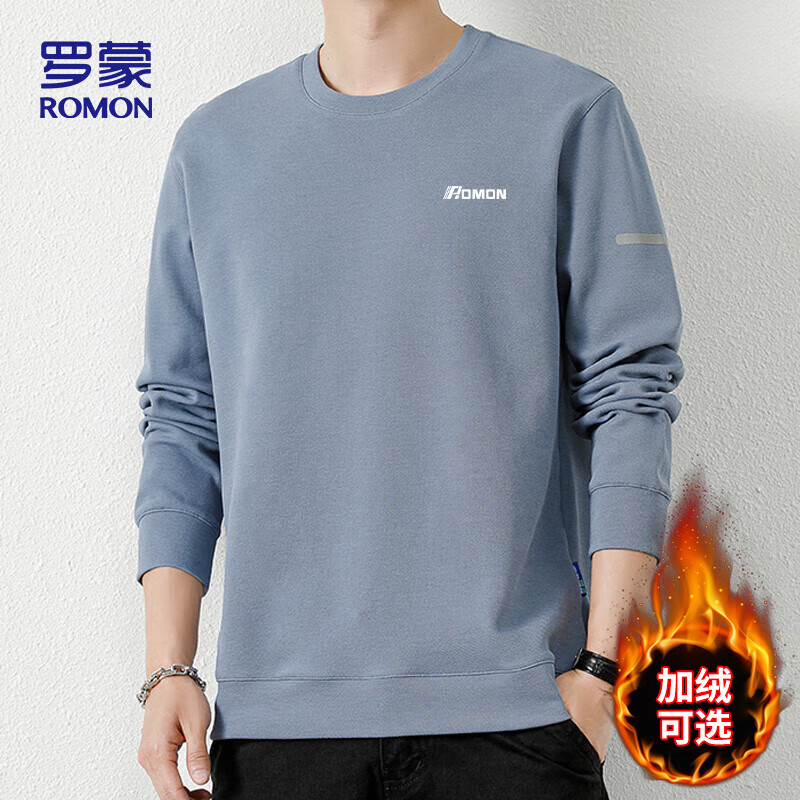 ROMON Men's Sweatshirt Spring and Autumn Crew Neck Casual Long Sleeve T-Shirt Youth Versatile Base Layer Jacket Men's Wear YT02 Mist Blue M