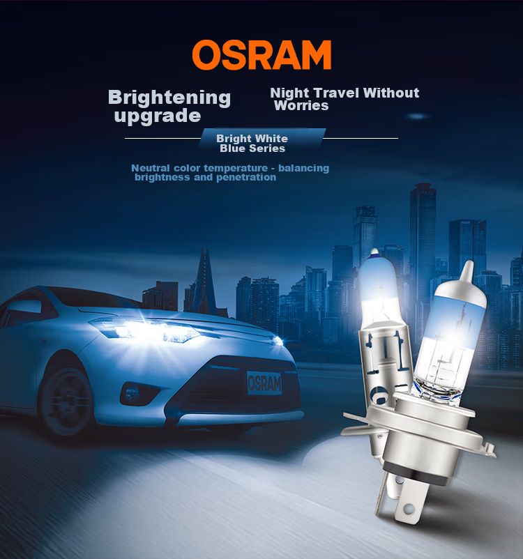OSRAM Automotive Bulb, Headlight, High Beam, Low Beam, Halogen Lamp, Bright White Blue H1 [4000K], 12V 55W 2