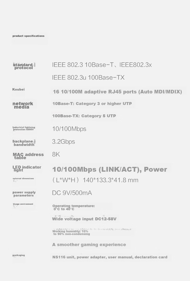 Netcore NS108A 8-Port 100Mbps Ethernet Switch Home Dorm Network Cable Switcher 8-Port Expander Splitter Surveillance Splitter HUB Hub 7