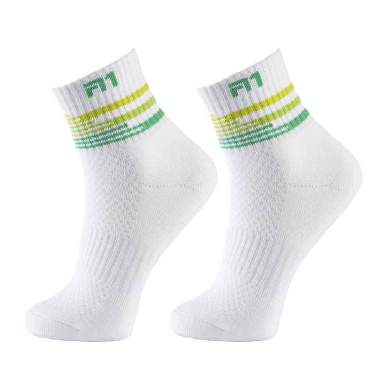 Taan Badminton Socks with Thick Terry Bottom, Sweat-Absorbing And Breathable Sports Socks, Mid-Calf Women's Socks T178 White-Green 3 Pairs