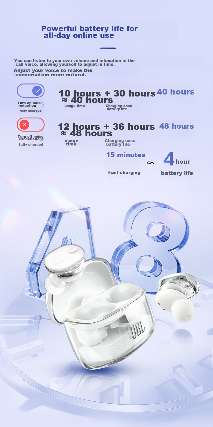 JBL TUNE BUDS2 New Wireless Bluetooth Earphones, Liulidou Second Generation, Ultra-Long Battery Life Noise-Cancelling Headphones, Compatible with Huawei And Apple Phones, Transparent Black 14