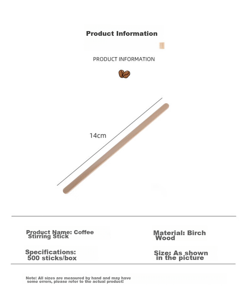 MENGTING Disposable Coffee Stirrers, 14cm Wooden Coffee Stirring Sticks, 500 Pieces Per Box, 7572 3