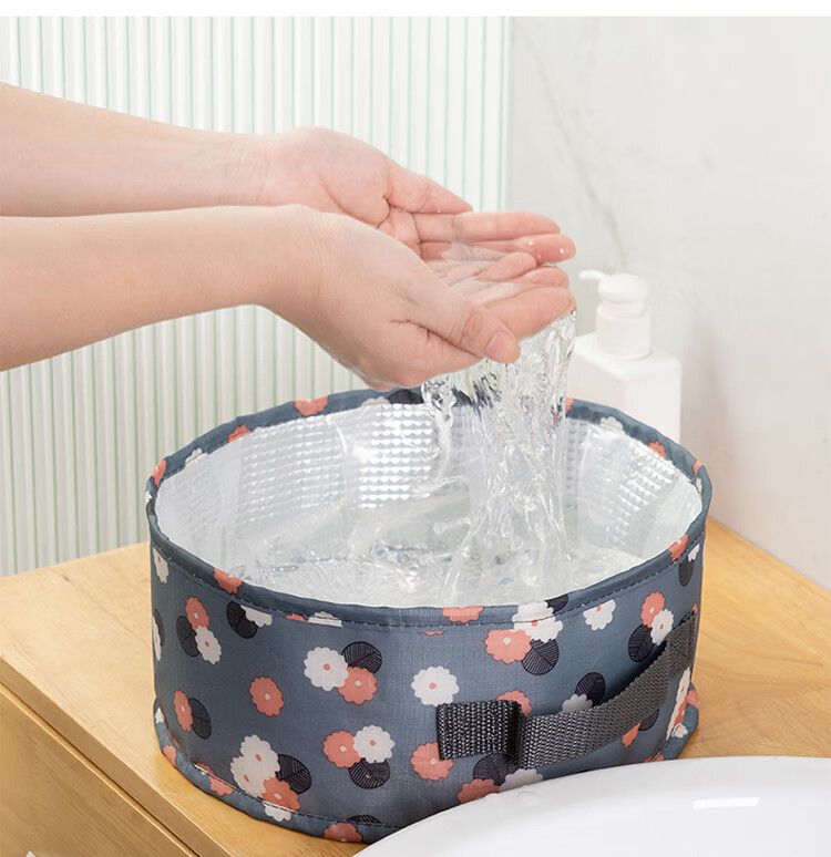 BWNK Travel Folding Basin, Washbasin for Outdoor Camping, Collapsible Water Bucket, Travel Essentials, Foot Soaking And Laundry Basin, Geometric Navy Blue Color 2
