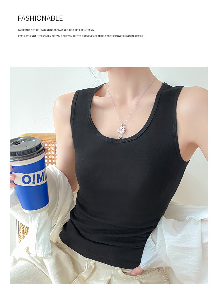 Hengyuanxiang [Pure Cotton] Women's Camisole Tank Top, Beautiful Back Design, Can Be Worn As Outerwear, Round Neck - Gray 18
